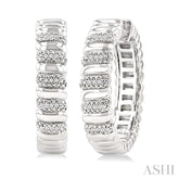 1/10 Ctw Bold Wide Ribbed Single Cut Diamond Fashion Earrings in Sterling Silver